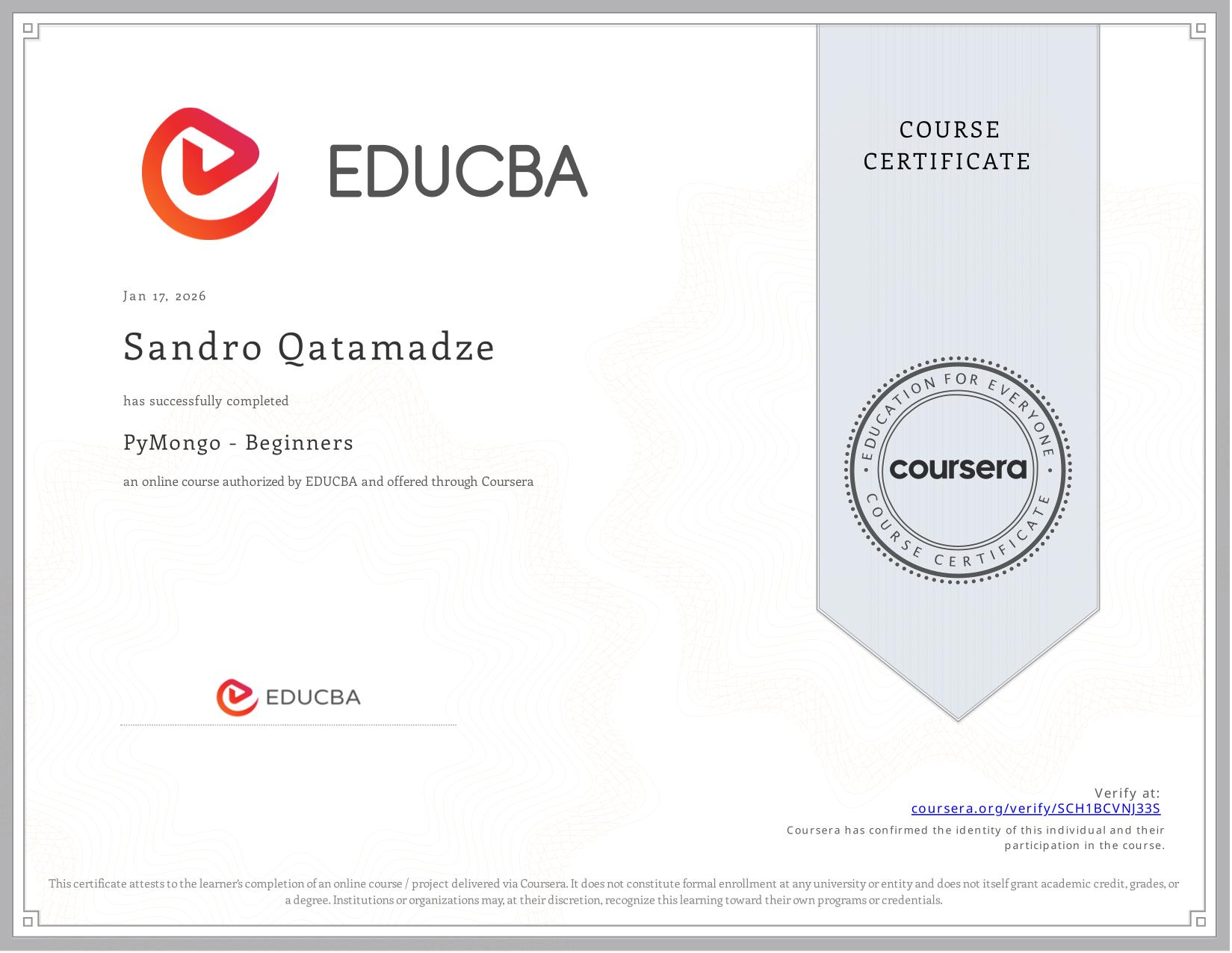 Completing Pymongo Course